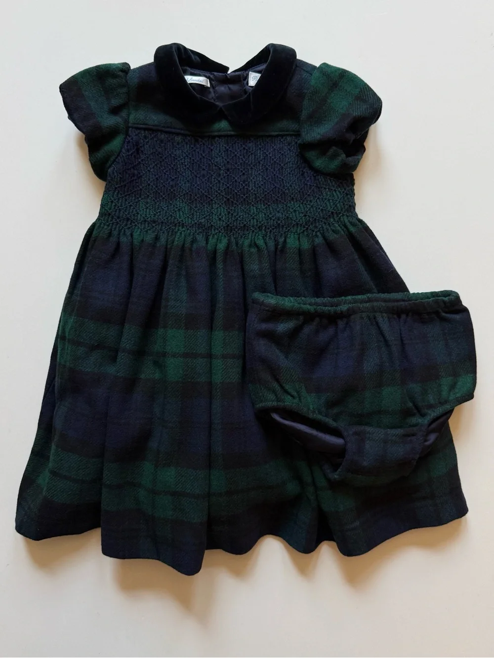 Ralph Lauren Baby Girl Plaid Smocked Dress & Bloomer - Size 12M